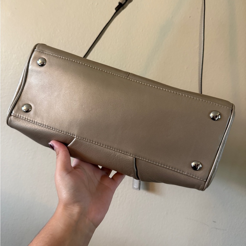 Coach Metallic Leather Satchel Crossbody Bag Top Handle Silver Hardware F25296 - Picture 4 of 6